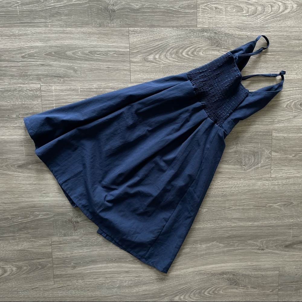 Blue High-Waisted Tie-Front Cutout Dress - Picture 2 of 5